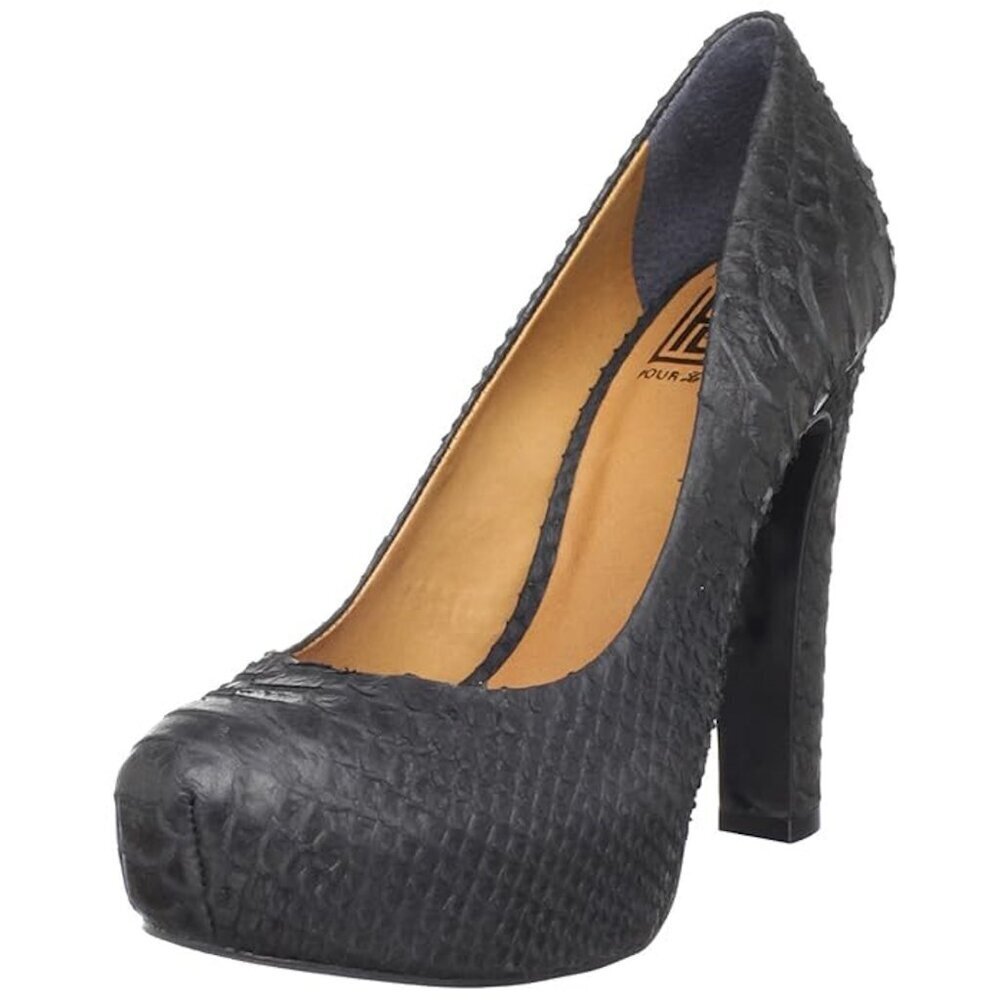Pour La Victoire Irina II Snakeskin High Heel Black Shoes Made in Brazil Size 8